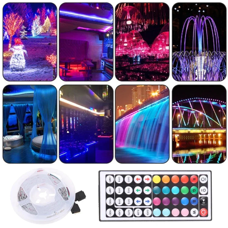 Guirlande lumineuse LED ruban RGB 2835 SMD nue, 60 LED/m, Longueur : 5m, 12V 2A 100-240V, avec télécommande 44 touches, LED RGB 2835 SMD, 5m, avec télécommande 44 touches