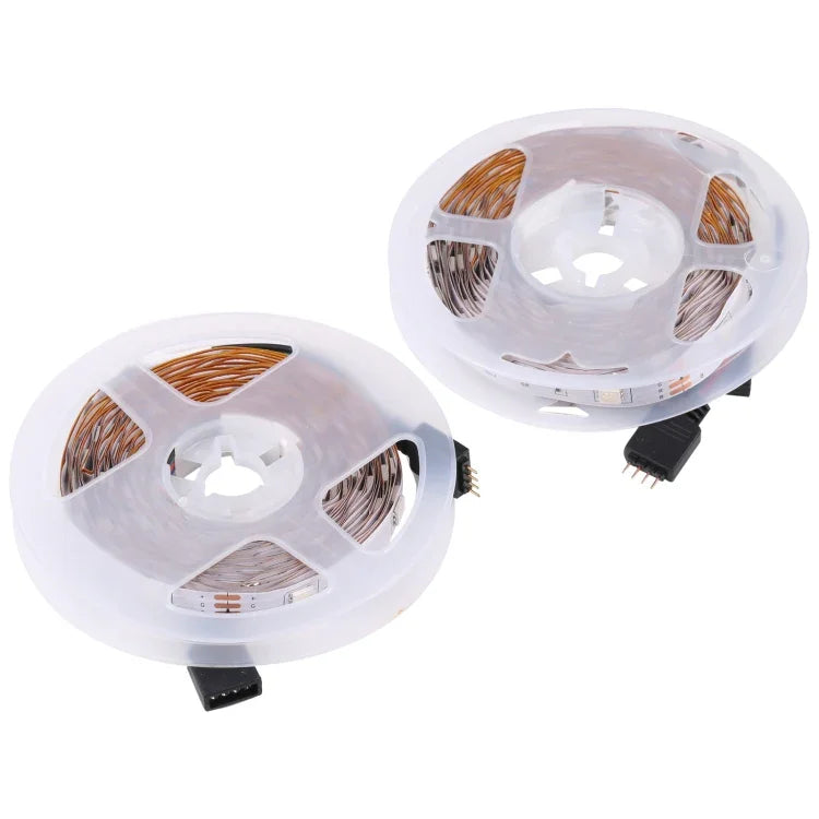 2 pcs Ruban LED RGB 5050 SMD nu, 30 LED/m, Longueur : 5m, 12V 2A 100-240V, avec contrôleur Doodle 24 touches, LED RGB 5050 SMD, 5m x 2