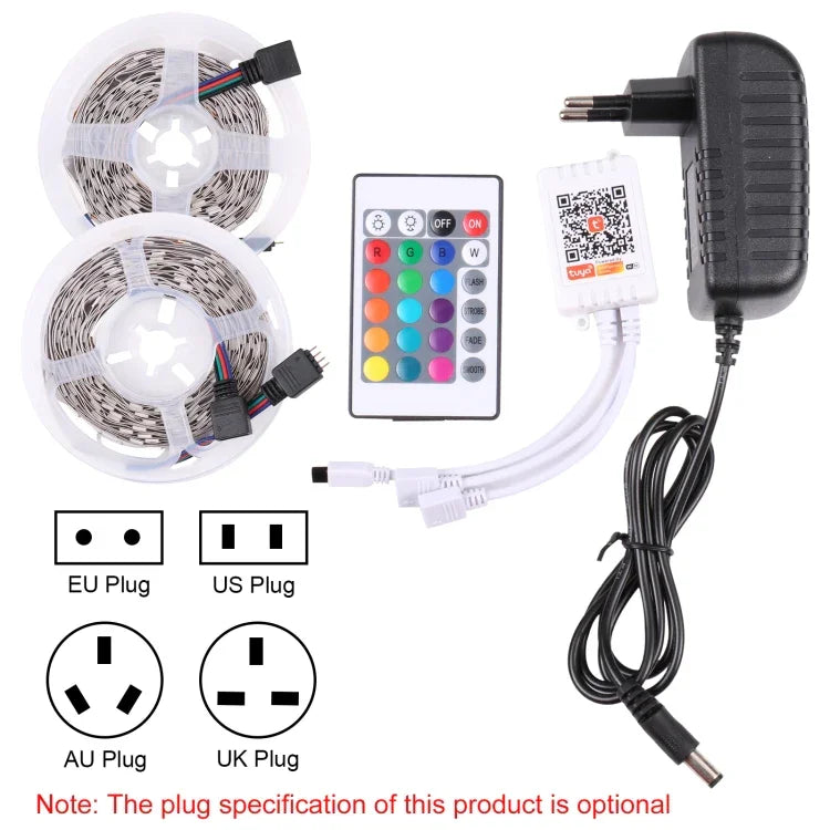 2 pcs Ruban LED RGB 5050 SMD nu, 30 LED/m, Longueur : 5m, 12V 2A 100-240V, avec contrôleur Doodle 24 touches, LED RGB 5050 SMD, 5m x 2