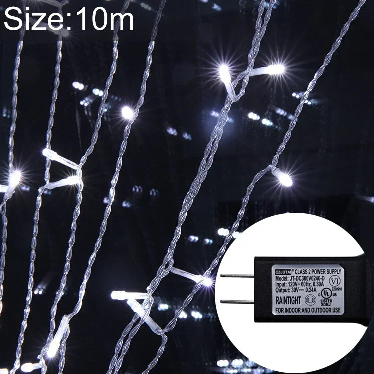 Guirlande lumineuse féerique 100 LED avec joint de fin & 8 fonctions modèles, prise US, 10m lumière blanche