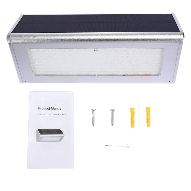 Lampe Murale Solaire de Jardin / Cour / Camping Extérieur Économe en Énergie, 800 LM, 48 LED SMD 2835, avec Capteur, Forme Triangulaire et Interrupteur Caché (Argent)