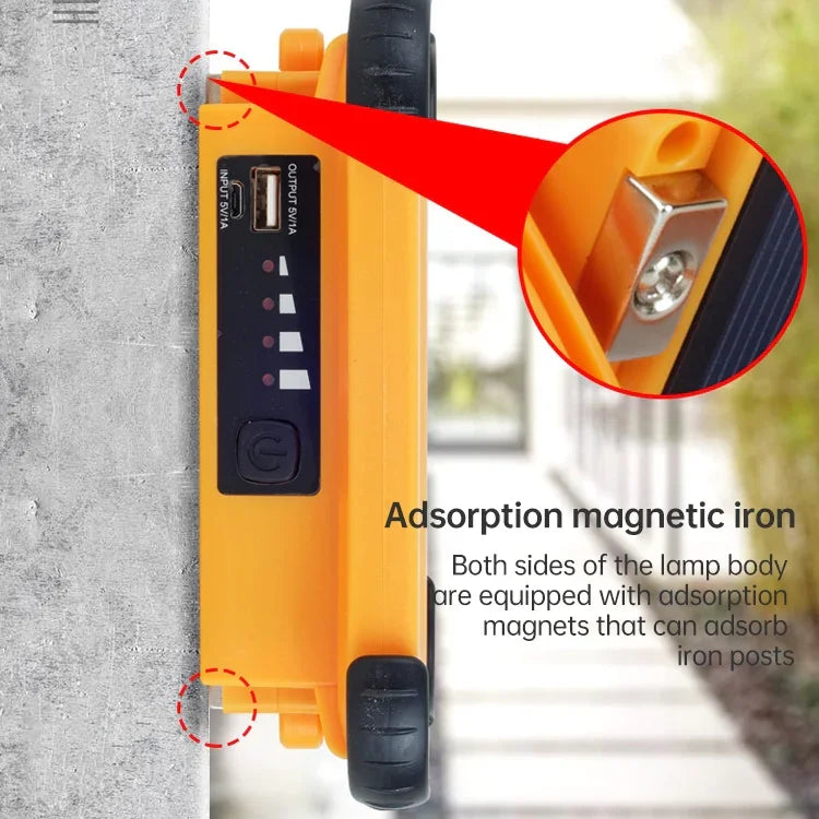 Lumière de camping solaire portable 50W 32 LED, éclairage magnétique d'urgence avec quatre niveaux de luminosité, batterie externe et indicateur de batterie