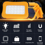Lumière de camping solaire portable 50W 32 LED, éclairage magnétique d'urgence avec quatre niveaux de luminosité, batterie externe et indicateur de batterie