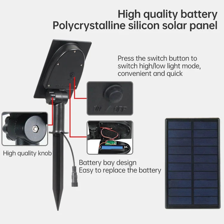 Projecteur solaire extérieur 3W trois en un étanche IP65 avec contrôle de la lumière, lampe de pelouse à induction, flux lumineux : 300-400lm (fixation cyclique RVB), trois en un