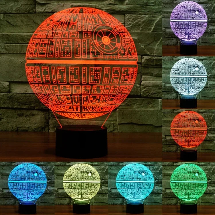 Veilleuse Lampe de bureau créative 3D à décoloration en 7 couleurs, style Étoile de la Mort