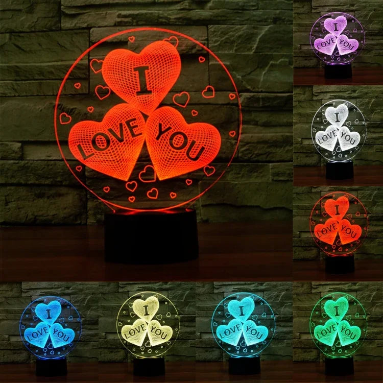 Lampe de bureau stéréoscopique créative à sept couleurs avec motif I LOVE YOU, cadeau original