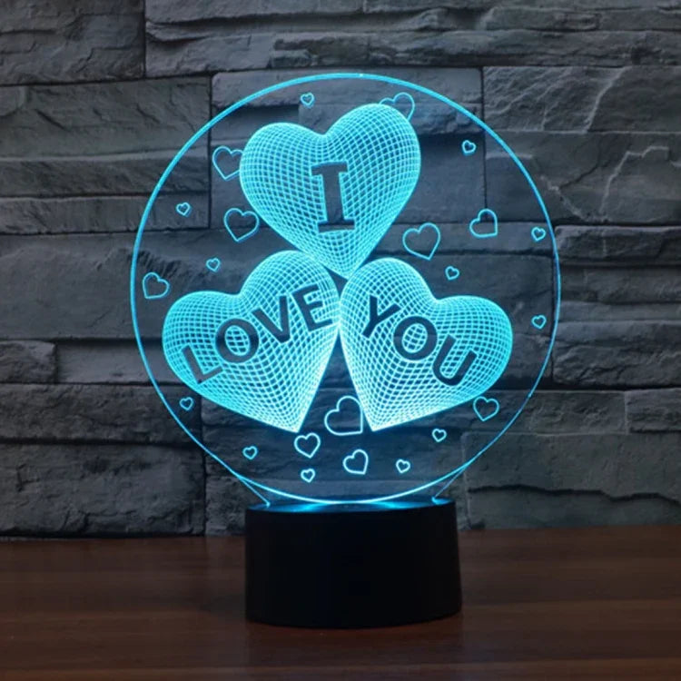 Lampe de bureau stéréoscopique créative à sept couleurs avec motif I LOVE YOU, cadeau original