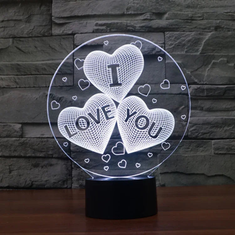 Lampe de bureau stéréoscopique créative à sept couleurs avec motif I LOVE YOU, cadeau original
