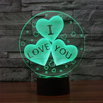 Lampe de bureau stéréoscopique créative à sept couleurs avec motif I LOVE YOU, cadeau original