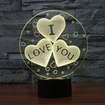 Lampe de bureau stéréoscopique créative à sept couleurs avec motif I LOVE YOU, cadeau original