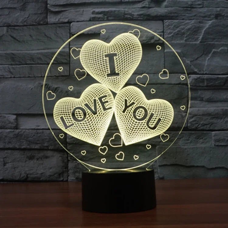 Lampe de bureau stéréoscopique créative à sept couleurs avec motif I LOVE YOU, cadeau original