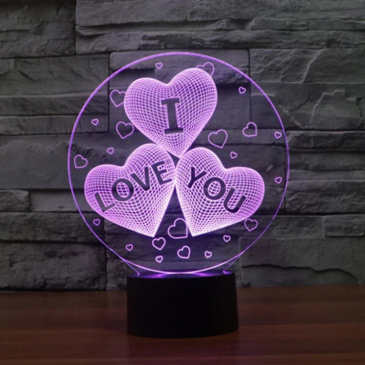 Lampe de bureau stéréoscopique créative à sept couleurs avec motif I LOVE YOU, cadeau original