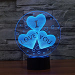 Lampe de bureau stéréoscopique créative à sept couleurs avec motif I LOVE YOU, cadeau original