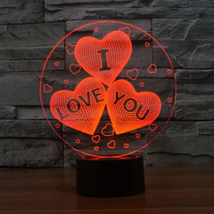 Lampe de bureau stéréoscopique créative à sept couleurs avec motif I LOVE YOU, cadeau original