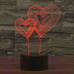 Lampe de chevet créative 7 couleurs à décoloration visuelle stéréo, style ballon double cœur