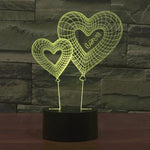 Lampe de chevet créative 7 couleurs à décoloration visuelle stéréo, style ballon double cœur