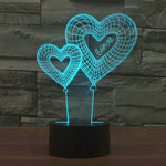Lampe de chevet créative 7 couleurs à décoloration visuelle stéréo, style ballon double cœur