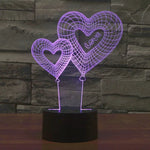 Lampe de chevet créative 7 couleurs à décoloration visuelle stéréo, style ballon double cœur