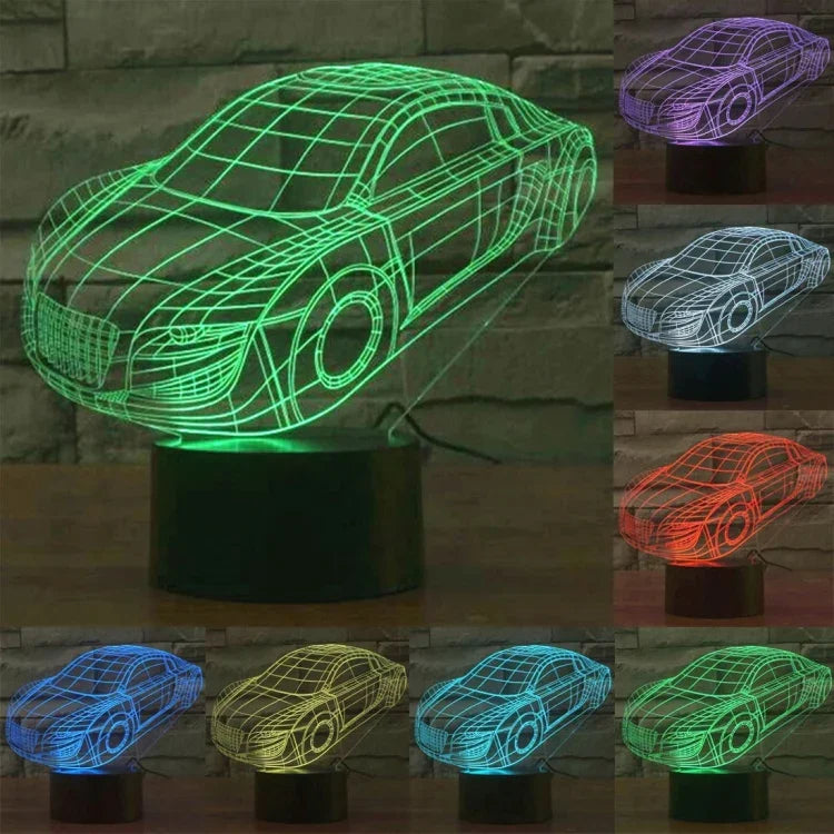 Lampe de bureau créative avec décoloration 7 couleurs, lampe de nuit à effet stéréoscopique, style voiture.