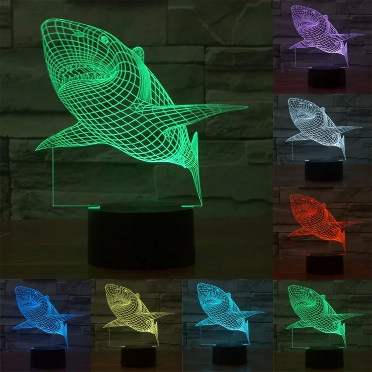 Lampe de table créative en stéréo visuelle à 7 couleurs, lampe de nuit, style requin