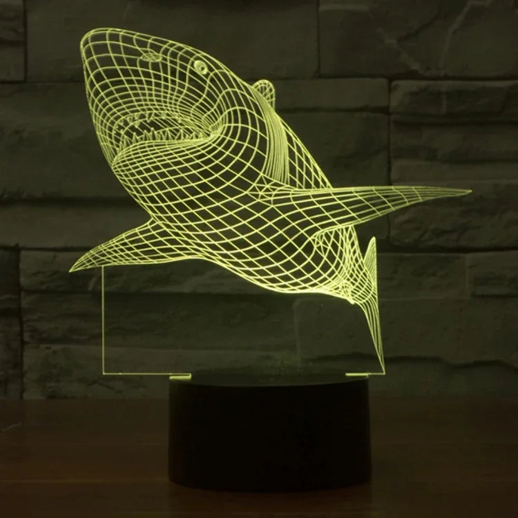 Lampe de table créative en stéréo visuelle à 7 couleurs, lampe de nuit, style requin