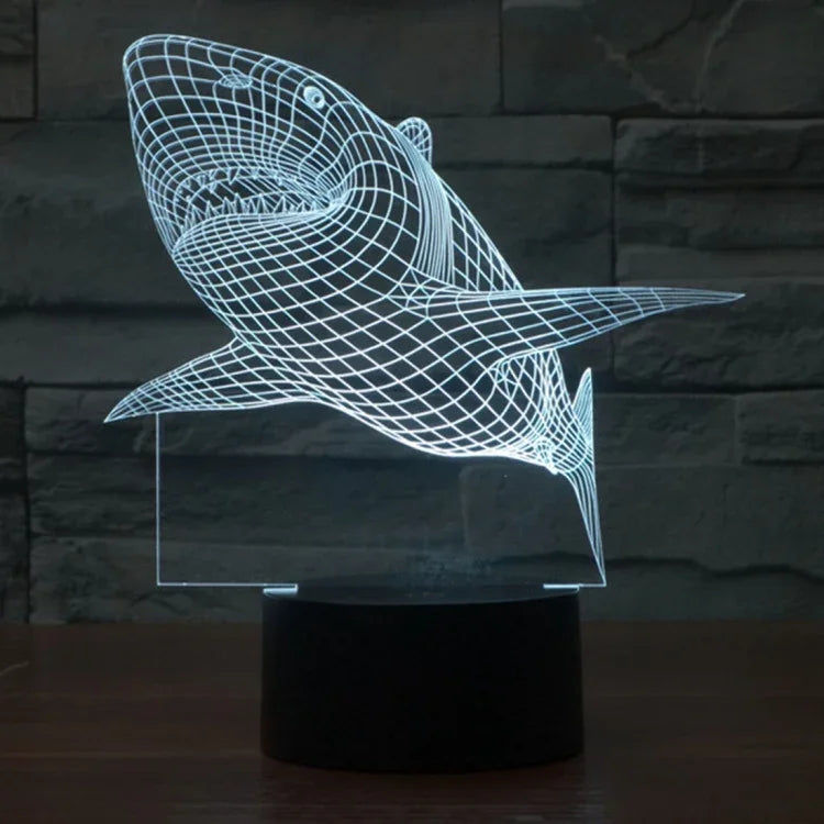 Lampe de table créative en stéréo visuelle à 7 couleurs, lampe de nuit, style requin