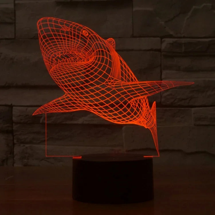 Lampe de table créative en stéréo visuelle à 7 couleurs, lampe de nuit, style requin