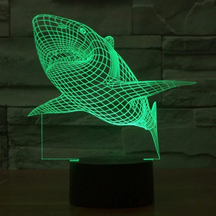 Lampe de table créative en stéréo visuelle à 7 couleurs, lampe de nuit, style requin