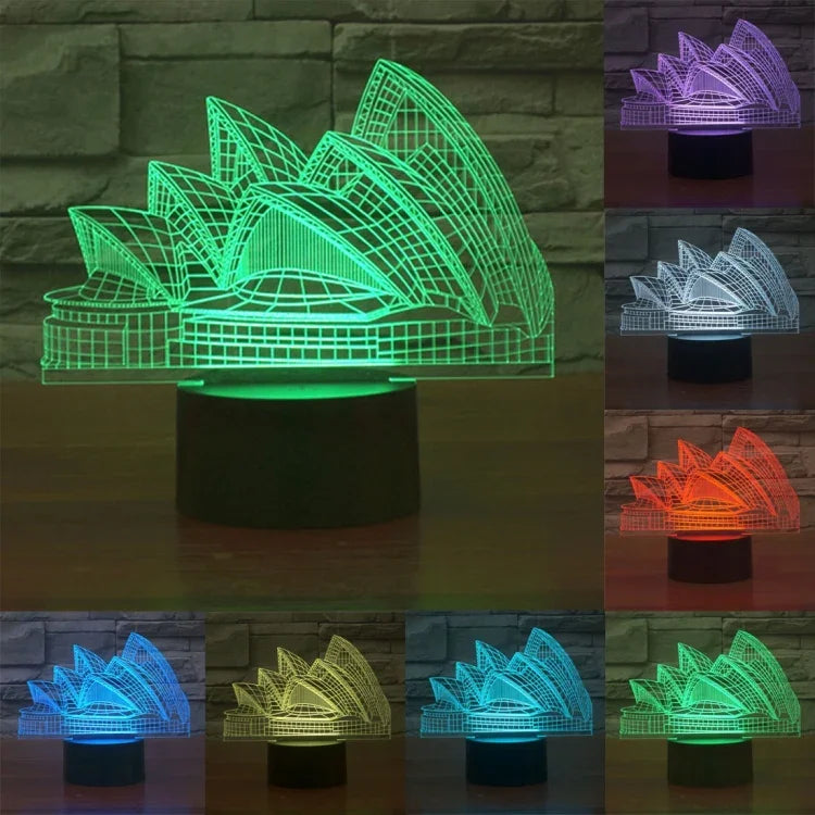 Veilleuse de lampe de bureau stéréo visuelle créative 7 couleurs, style Opéra de Sydney