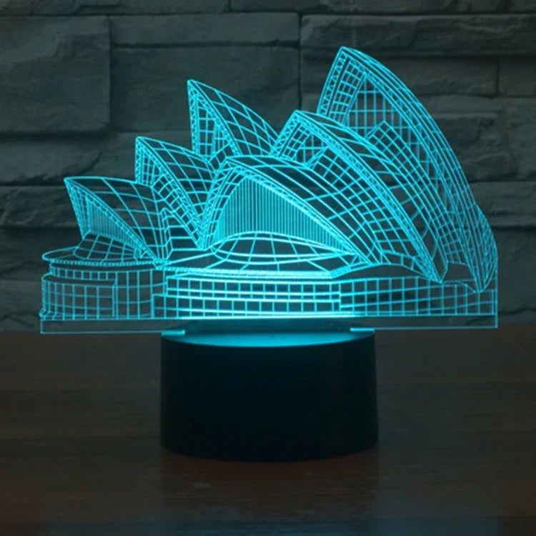 Veilleuse de lampe de bureau stéréo visuelle créative 7 couleurs, style Opéra de Sydney