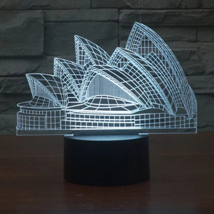 Veilleuse de lampe de bureau stéréo visuelle créative 7 couleurs, style Opéra de Sydney