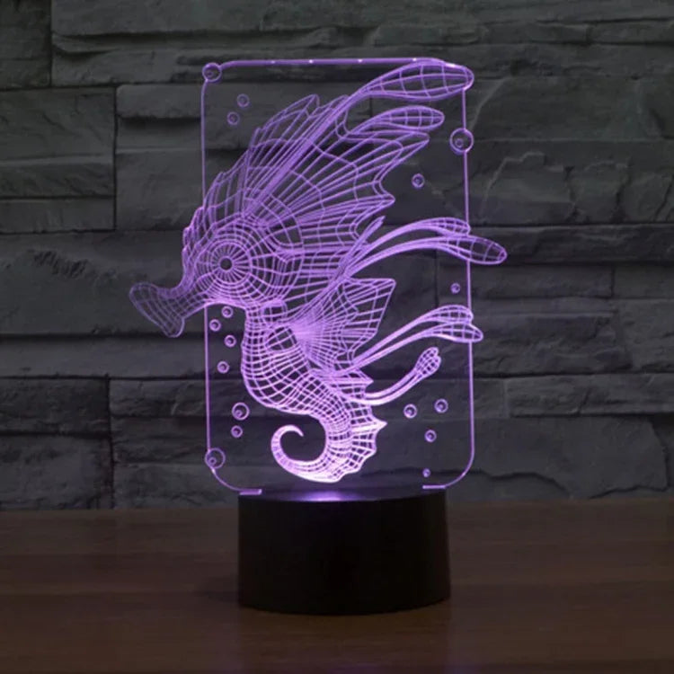 Veilleuse de bureau créative en forme d'hippocampe, 7 couleurs, effet visuel stéréoscopique