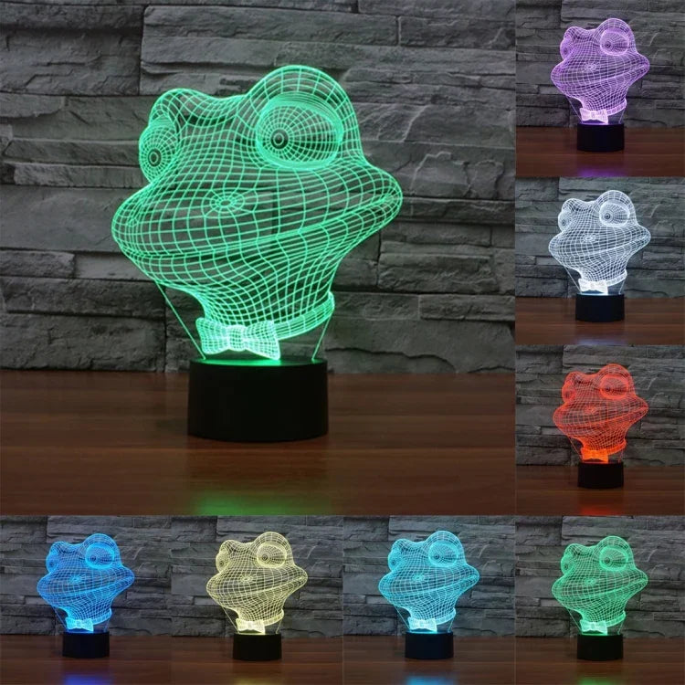 Lampe de bureau créative avec effets visuels stéréo et décoloration en 7 couleurs, Veilleuse, Style Grenouille