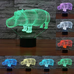 Lampe de bureau lumineuse créative 7 couleurs avec effets visuels en 3D, Veilleuse, Style Rhinocéros
