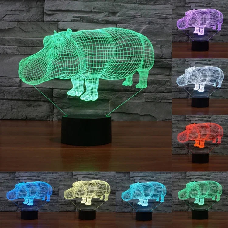 Lampe de bureau lumineuse créative 7 couleurs avec effets visuels en 3D, Veilleuse, Style Rhinocéros