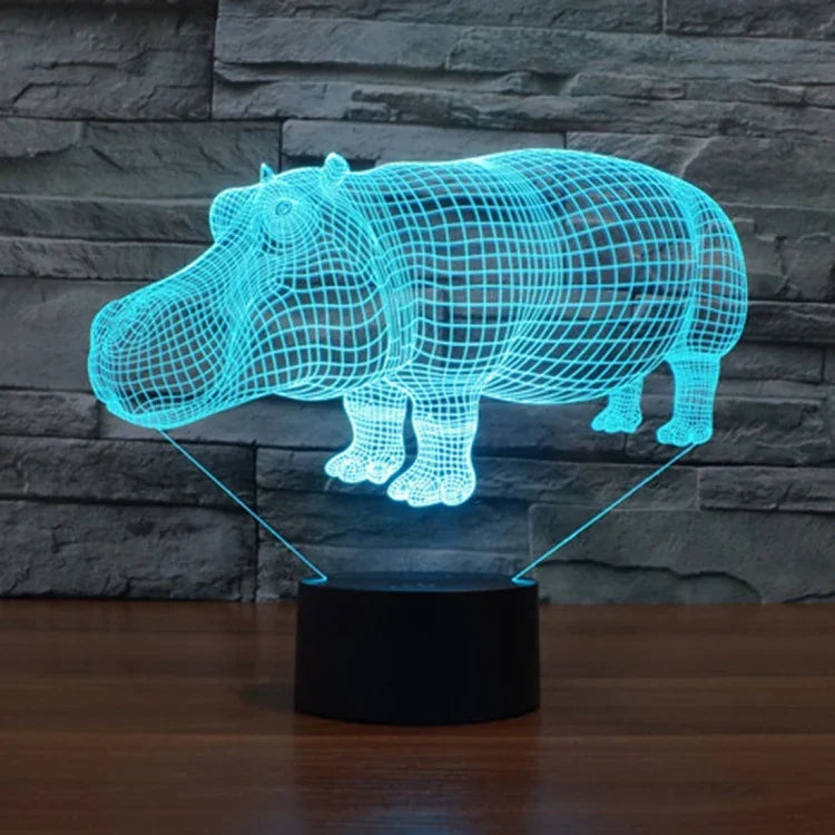 Lampe de bureau lumineuse créative 7 couleurs avec effets visuels en 3D, Veilleuse, Style Rhinocéros