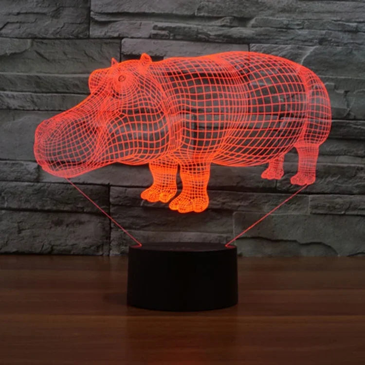 Lampe de bureau lumineuse créative 7 couleurs avec effets visuels en 3D, Veilleuse, Style Rhinocéros