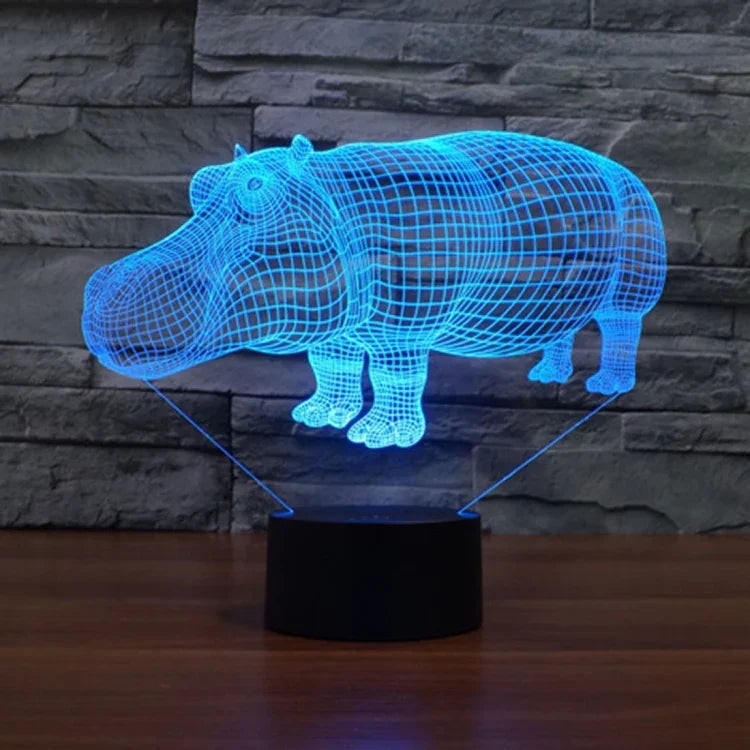 Lampe de bureau lumineuse créative 7 couleurs avec effets visuels en 3D, Veilleuse, Style Rhinocéros