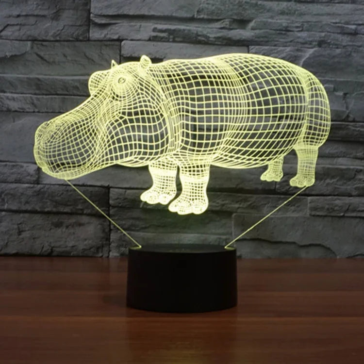 Lampe de bureau lumineuse créative 7 couleurs avec effets visuels en 3D, Veilleuse, Style Rhinocéros