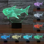 Lampe de bureau créative en stéréo visuelle à 7 couleurs, lampe de nuit, motif requin de profil