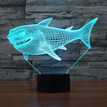 Lampe de bureau créative en stéréo visuelle à 7 couleurs, lampe de nuit, motif requin de profil