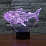 Lampe de bureau créative en stéréo visuelle à 7 couleurs, lampe de nuit, motif requin de profil