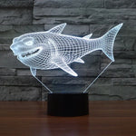 Lampe de bureau créative en stéréo visuelle à 7 couleurs, lampe de nuit, motif requin de profil