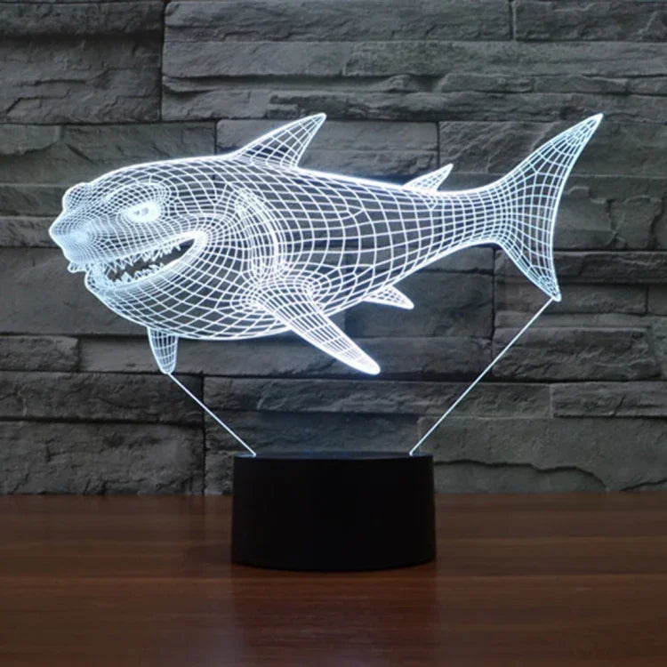 Lampe de bureau créative en stéréo visuelle à 7 couleurs, lampe de nuit, motif requin de profil
