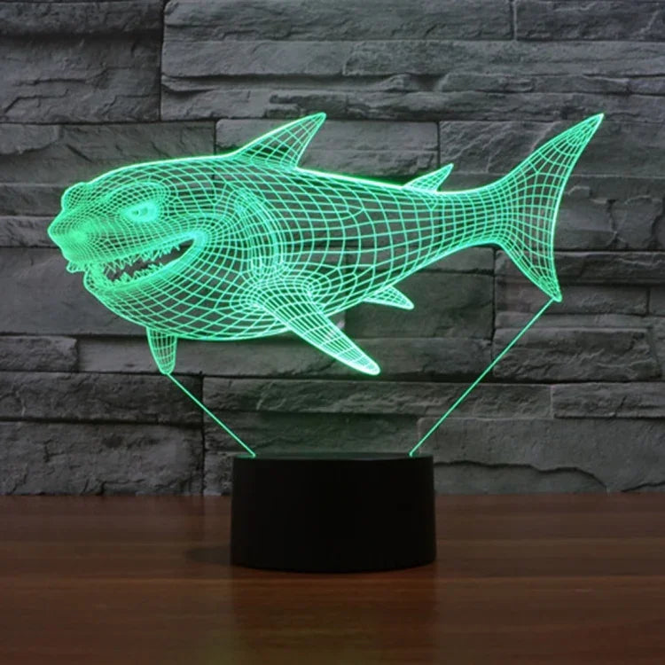 Lampe de bureau créative en stéréo visuelle à 7 couleurs, lampe de nuit, motif requin de profil