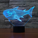 Lampe de bureau créative en stéréo visuelle à 7 couleurs, lampe de nuit, motif requin de profil