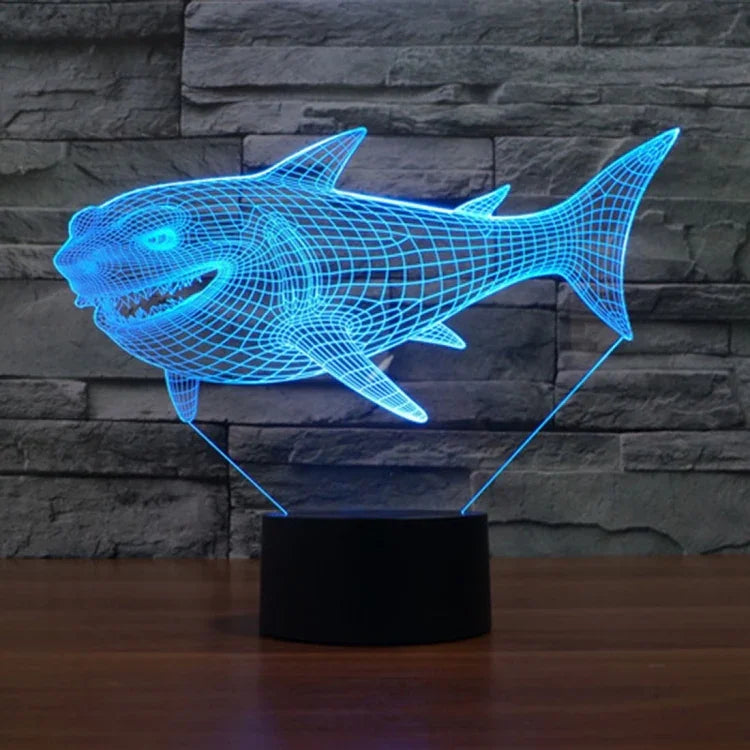 Lampe de bureau créative en stéréo visuelle à 7 couleurs, lampe de nuit, motif requin de profil