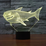 Lampe de bureau créative en stéréo visuelle à 7 couleurs, lampe de nuit, motif requin de profil