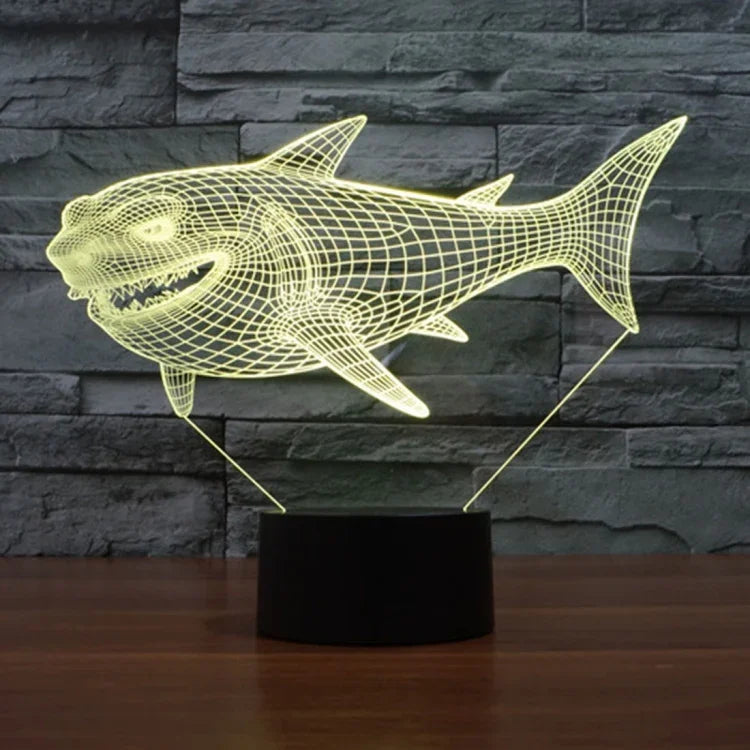 Lampe de bureau créative en stéréo visuelle à 7 couleurs, lampe de nuit, motif requin de profil
