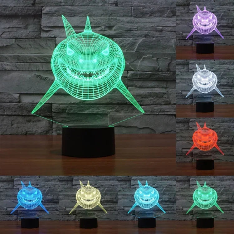 Lampe de bureau lumineuse créative, 7 couleurs, style requin, visualisation 3D